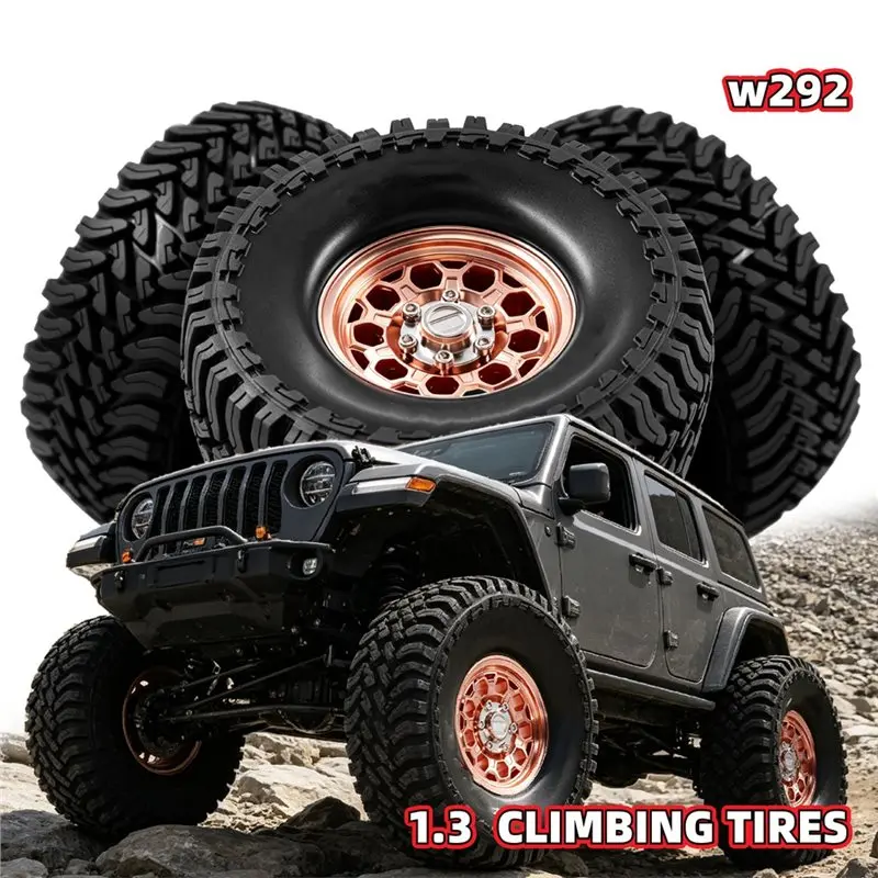 YSUN-1.3 Inch Metal Beadlock Counter-Weight Wheel Rims & Rubber Tires, RC Crawler Tyres For SCX24, TRX4M,1/24 RC Car