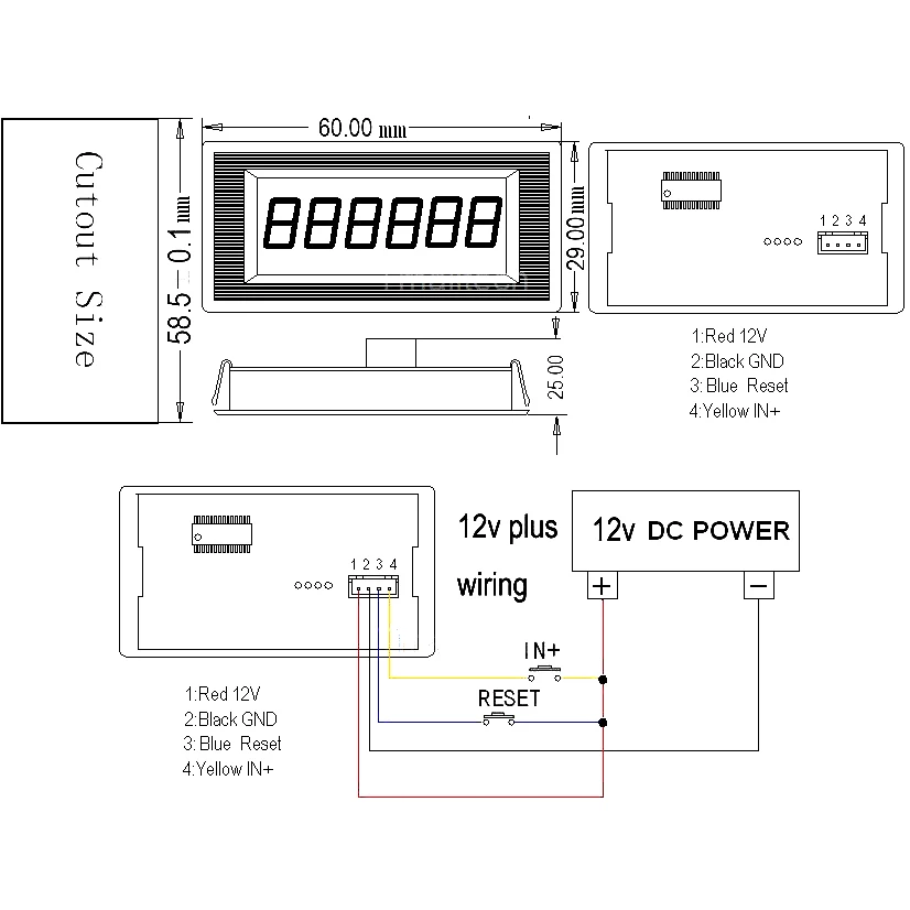 0-999999 6-digit digital Counter Panel Meter LED display digital count table Digital counter Up Plus Totalizer 8V -12V DC