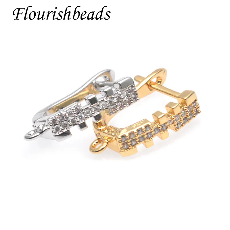 High Quality Real CZ Beads Paved Gold Color Fastener Leverback Earwire Earrings Hooks Accessories Jewelry Making Supplier