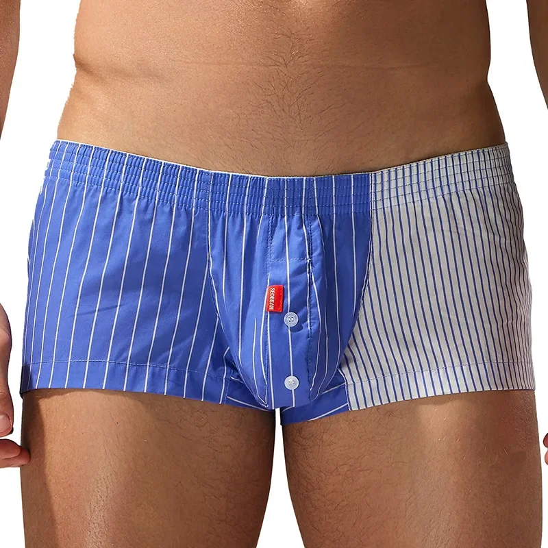 

SEOBEAN New Men's Boxer Shorts Contrast Color Striped Cotton Underwear Button Design Breathable Comfortable Trunks Pajama Shorts