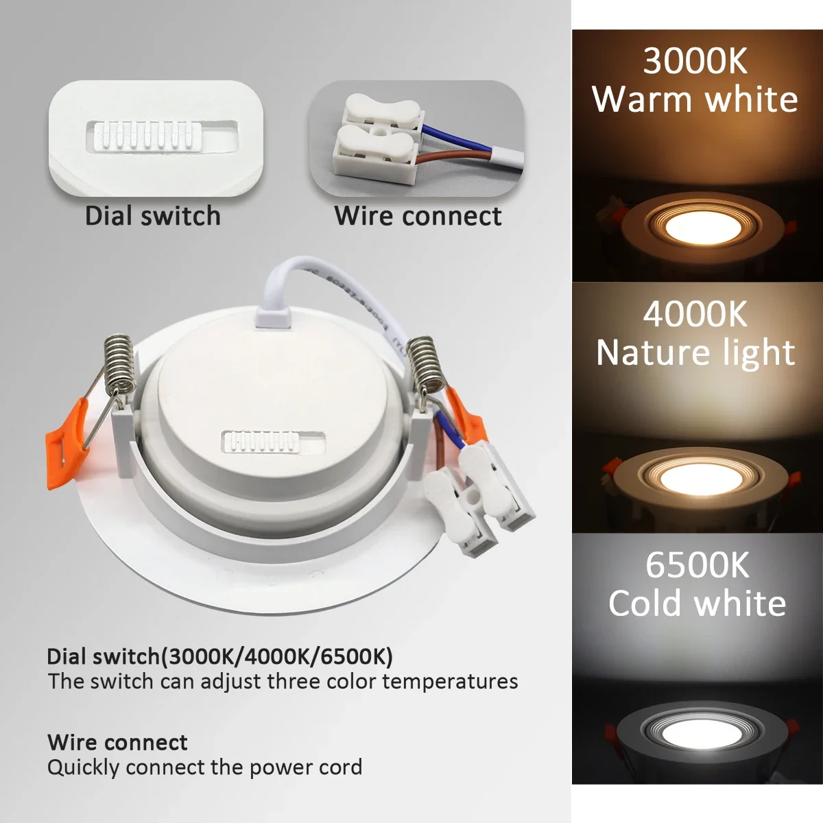 8pcs 90° Adjust angle LED dial Switch CCT spotlights AC 220V 110V Tricolor dimming embedded Downlight for Bedroom home