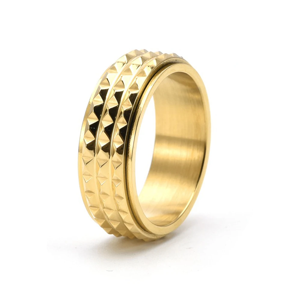 Men's 8MM Rotatable Pyramid Titanium Steel Ring Adjustable Spinner Stress Relief Jewelry Casual Fashion Gift for Him