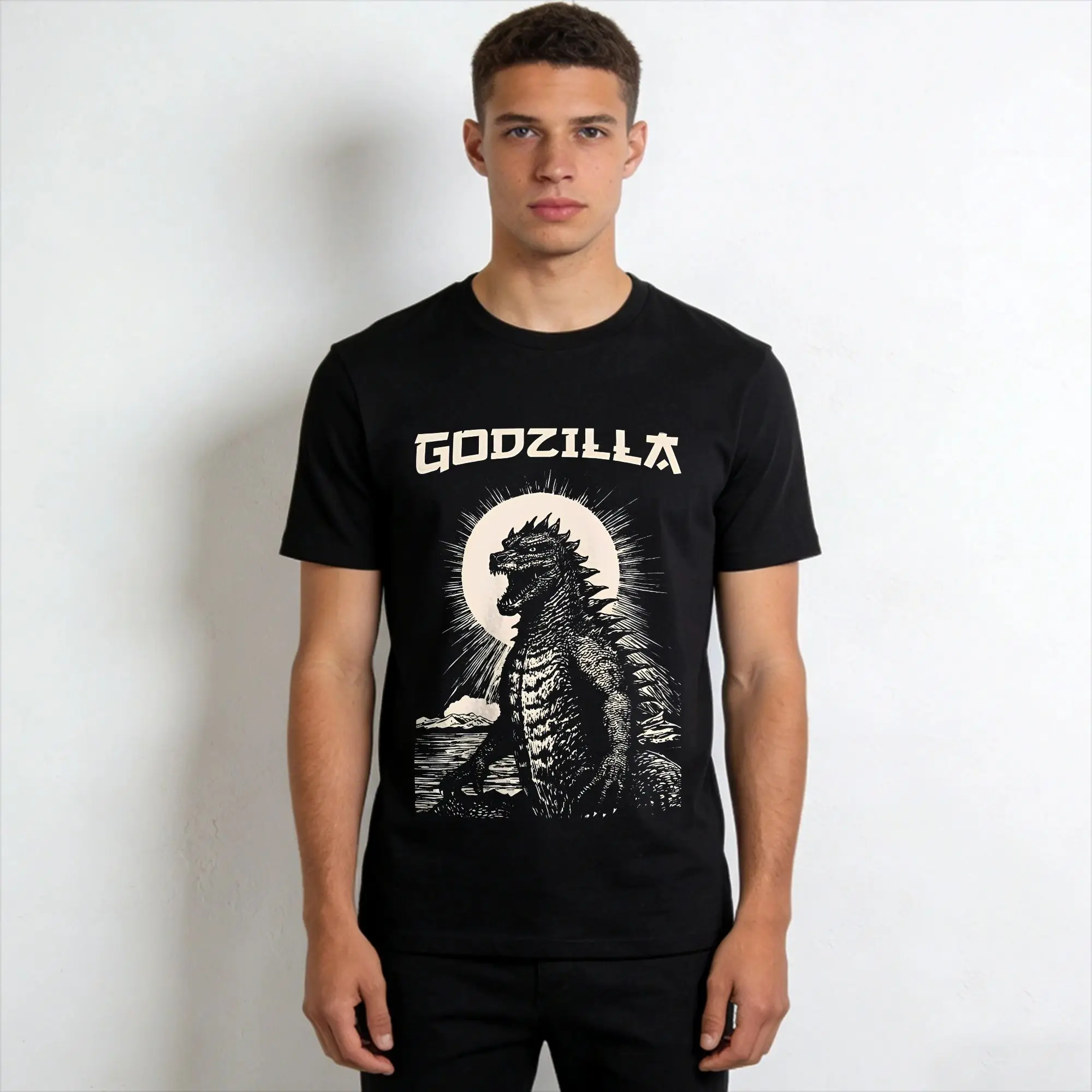 Camisetas Great Wave Godzillaed para homens e mulheres, camiseta de algodão com gola redonda, manga curta, roupas plus size