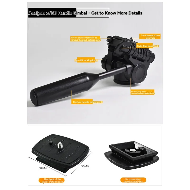 ABZW 3D Camera Phone Tripod Tripod DSLR For Monopod 3/8" 1/4"Thread With Quick Release Plate