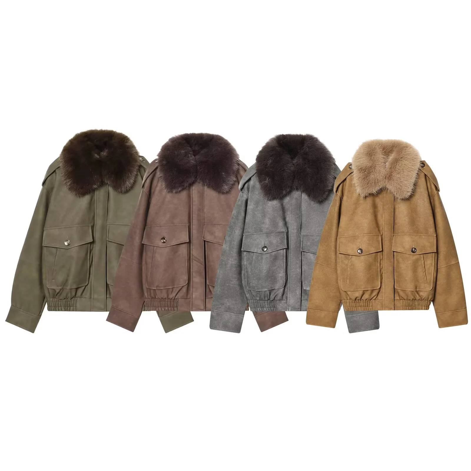 

2025 Winter New Women's Casual Fashion Simple Versatile Loose-fitting Long-sleeved Coat with Large Fur Collar