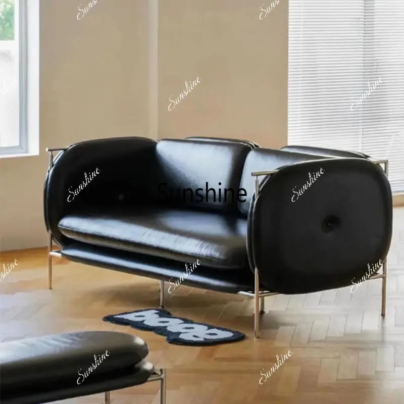 

Black stainless steel, medieval leather sofa light luxury, small apartment clothing store design