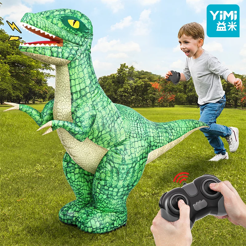 2,4 GHz opblaasbaar dinosaurusspeelgoed met afstandsbediening voor kinderen, elektrische speelgoeddinosaurus met 360° ° Rotatie, oplaadbaar lopend dinosaurusspeelgoed