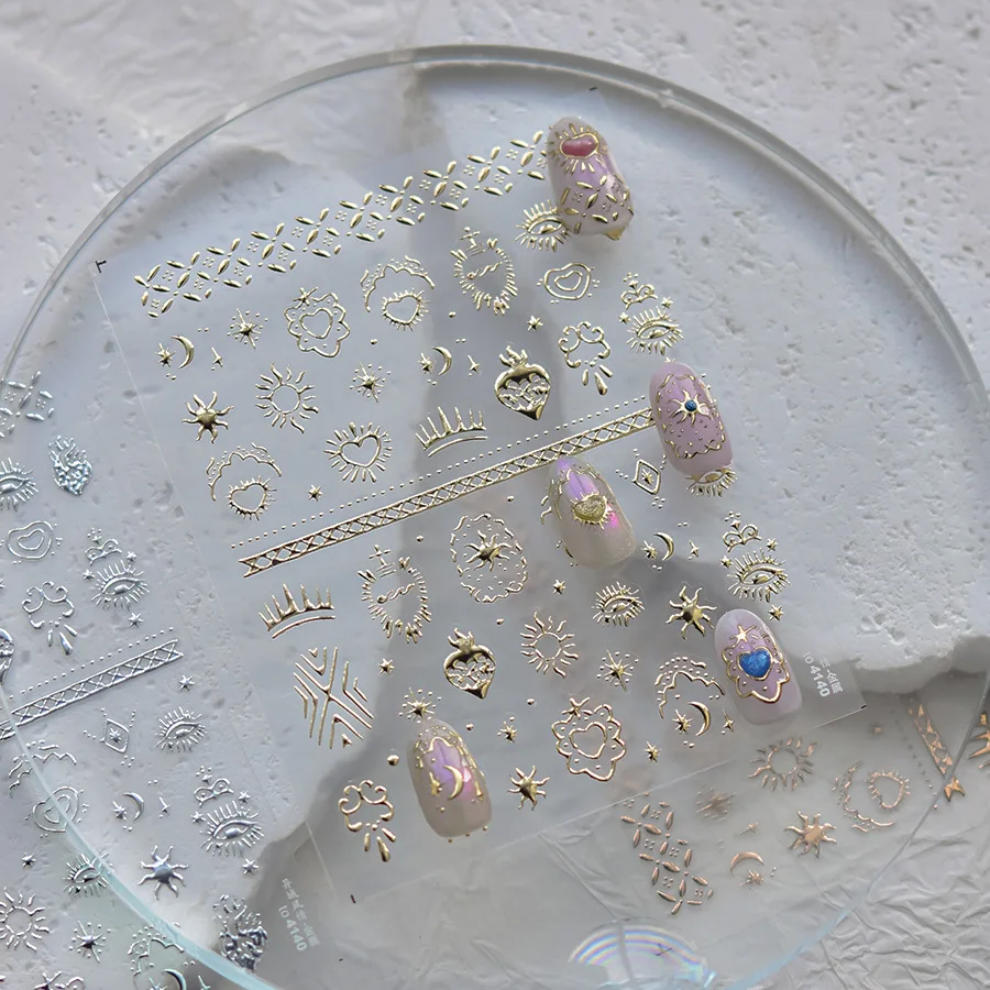 Pegatinas bronceadas 5D para decoración de uñas, pegatinas de estilo exótico, bordado de estilo nacional, flor, cristal, diamante, decoración artística de uñas