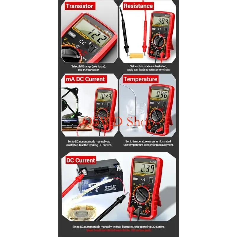 Q5WD 1999 Count ABS Construction Digital Multimeter For Electricians Technicians Featuring HFE Test And Data Hold Capability