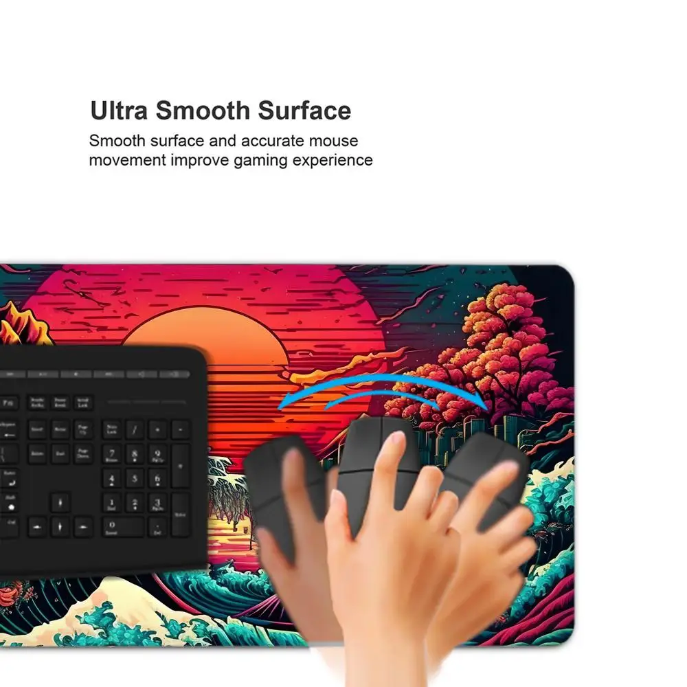 神奈川沖浪裏 ブラック ゲーミングマウスパッド クッション 滑り止めパッド テーブルカーペット ゲームパッド デスクガジェット マウスマット