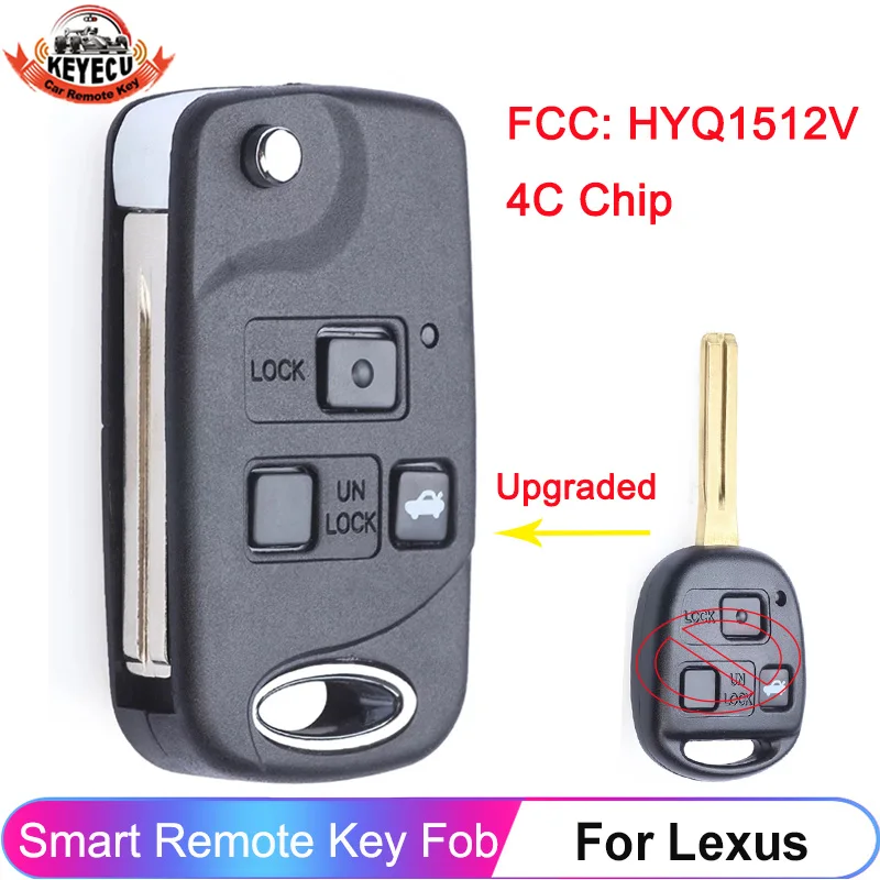 3 Buttons HYQ1512V 4C Chip Remote Key Fob For Lexus ES300 GS300 GS430 GS400 IS300 LS400 1998 1999 2000 2001 2002 2003 2004 2005 