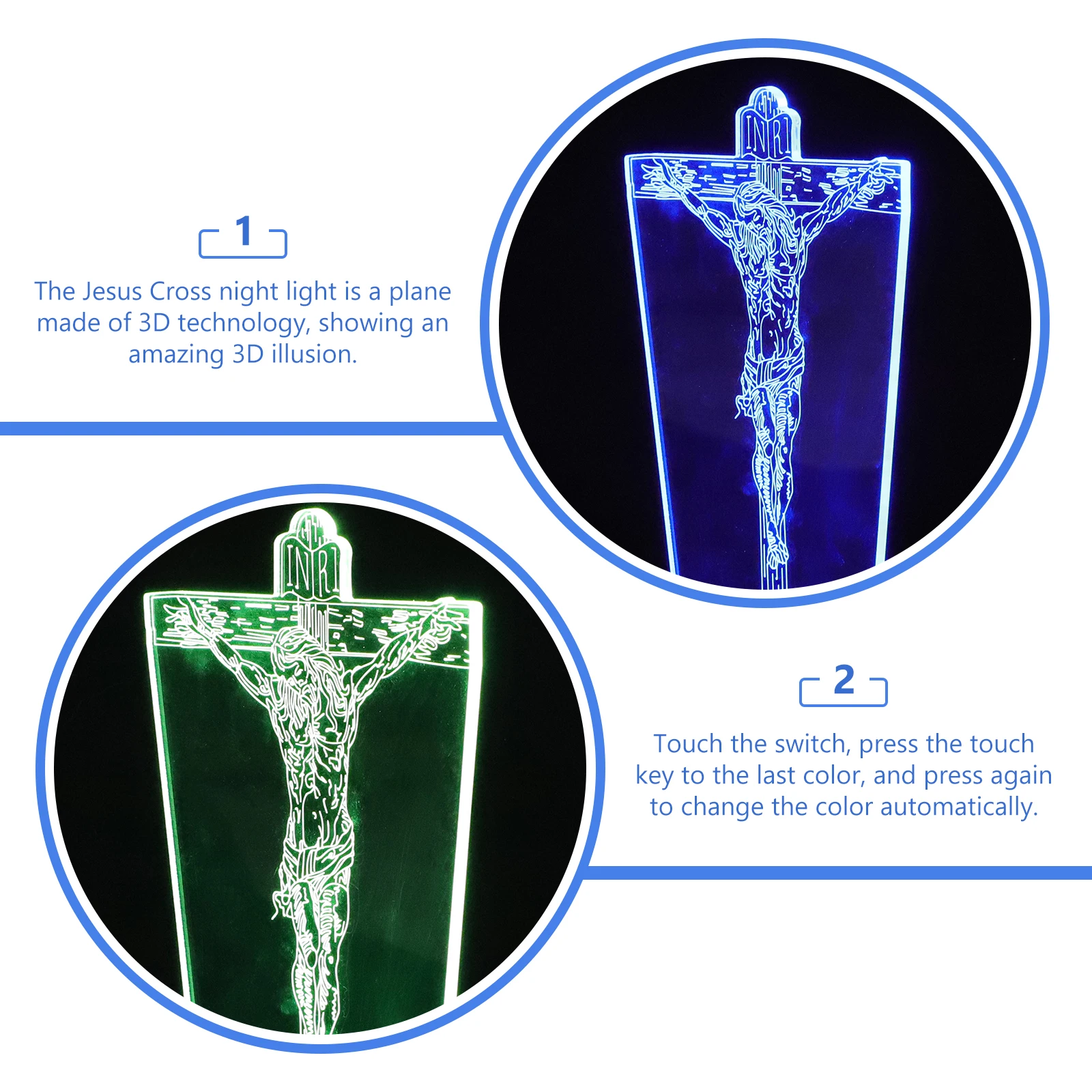 Luz de Jesús acrílica 3D, Usb para dormitorio, lámpara de noche acrílica, decoración del hogar, lámpara de noche pequeña, iluminación de estilo religioso