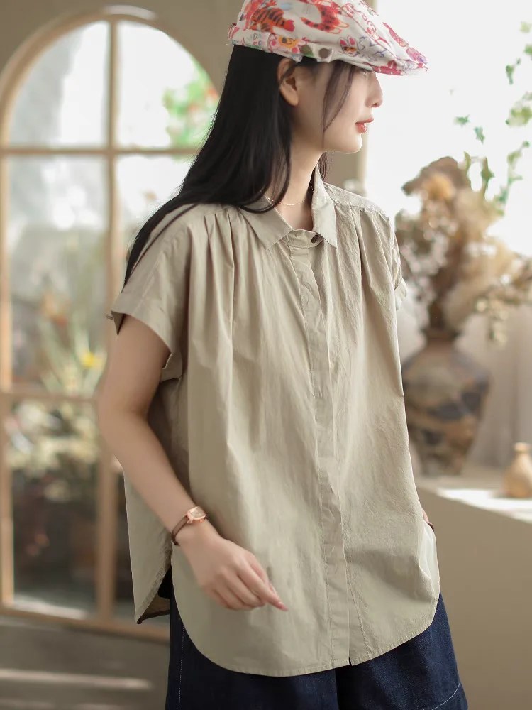 Sli Unique Summer irt Damski ort Sve Pure Color Slimming Versatile Top Quali Material Comfortable Fit Collar