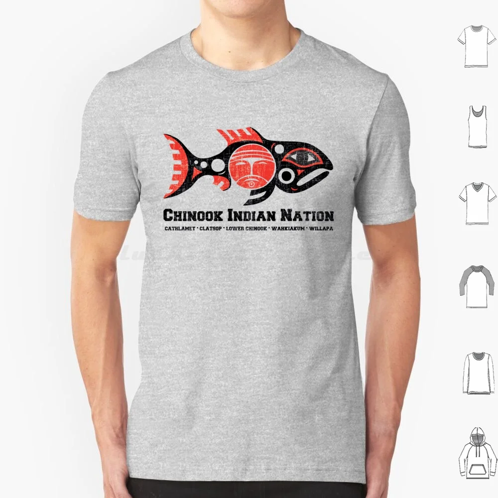 

Chinook Nation Tribal Logo , Distressed Print T Shirt Big Size 100% Cotton Chinook Indian Nation Cathlamet Clatsop Lower