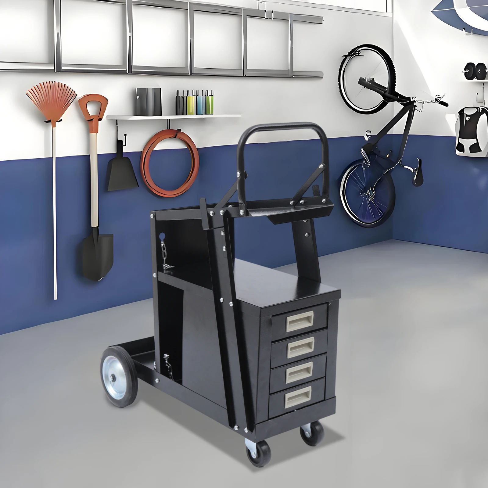 

Black Rolling Welding Cart Load Capacity 80kg with 4 Drawers Wheels and Tank Storage for Welder and Plasma Cutter
