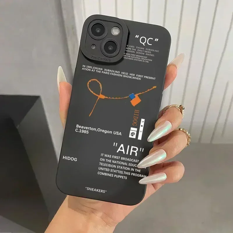 Calçado desportivo Air Phone Case para iPhone, tampa traseira com etiqueta branca, ténis quentes, iPhone 14, 13, 12, 11, XS, XR, X, 7, 8 Plus, 15 Pro Max