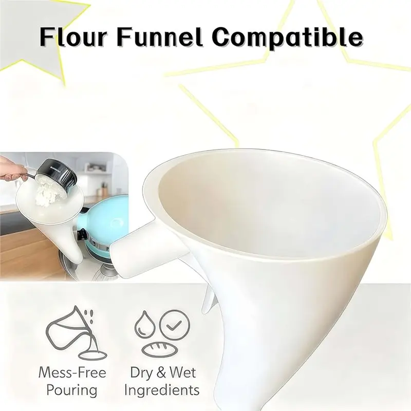 [NEW!A38F】 No-Mess Dishwasher Safe Baking Tool 2Pcs, For Kitchenaid Mixer 5 Qt, Anti-Splash Tilt-Head Attachment Flour Funnel