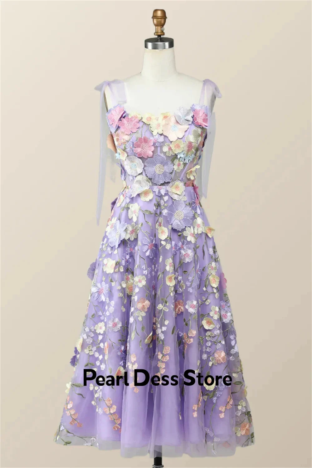 

2024 Lavender Purple Ball Dress 3D Flower Embroidered Tulle Princess Dress Formal Occasion Dress