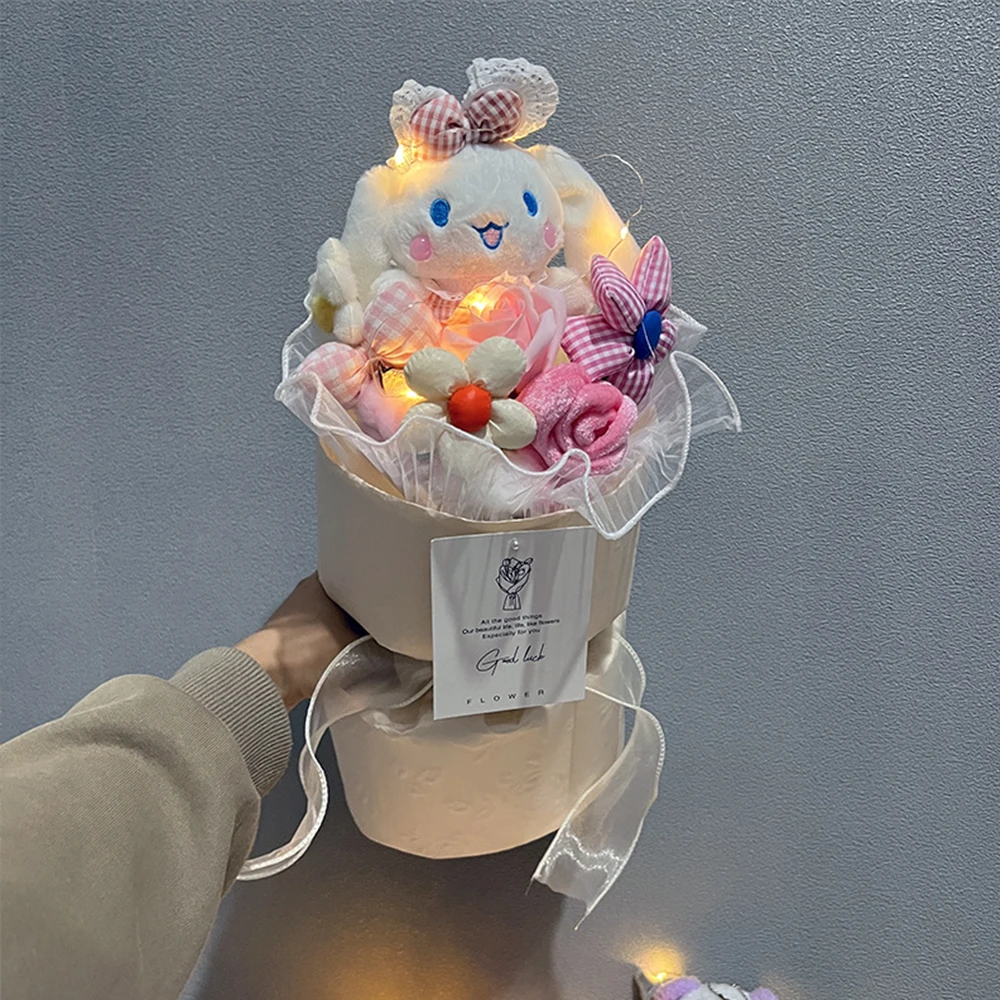 Cinnamoroll Doll Bouquet Sanrioed Kawaii Hello Kitty Kuromi Melody Anime Plush Decorate Lamp Birthday Girlfriend Festival Gift