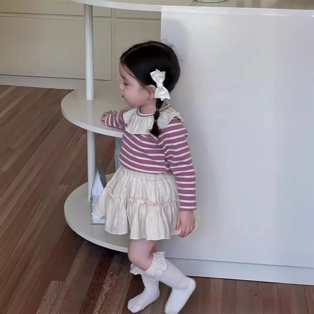 Girls striped doll shirt set autumn clothes Korean children's clothing children's clothing 2025 autumn baby autumn clothing