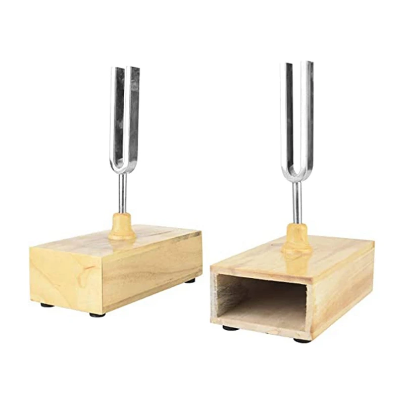 New 2 Pcs Tuning Fork With Wood Resonator Box, 440HZ Virbration Experimental Instrument With 1 Pcs Tuning Fork Knocker