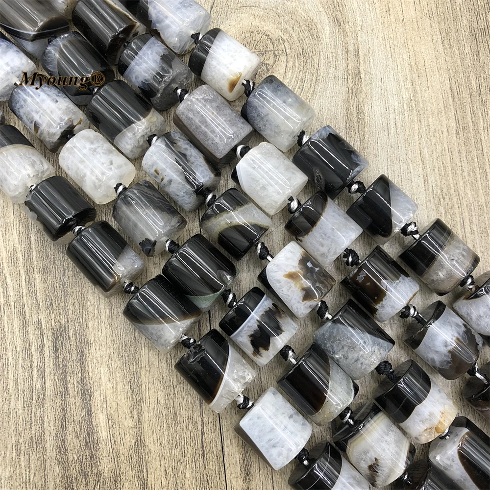 14x15-16mm Large Cylinder Shape Black And White Agates Quartz Druzy Stone Tube Beads For DIY Jewelry Making MY221110