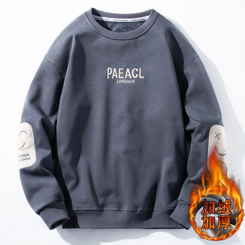 Thickened Fleece Sweatshirt Casual Loose round Neck Men's Autumn Winter Workwear Resistant to Dirt And Wear Building Worker J...