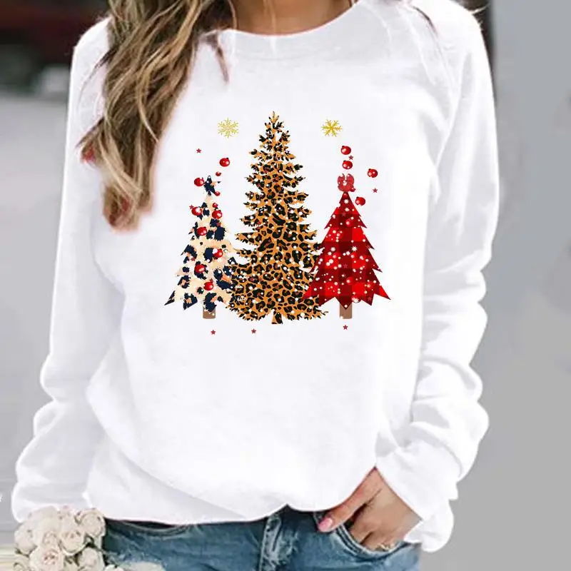 Christmas Holiday Christmas Cartoon Pullover Women's Print Flower Fashion Casual Crew-neck Hoodie Sweatshirt  Streetwear Women