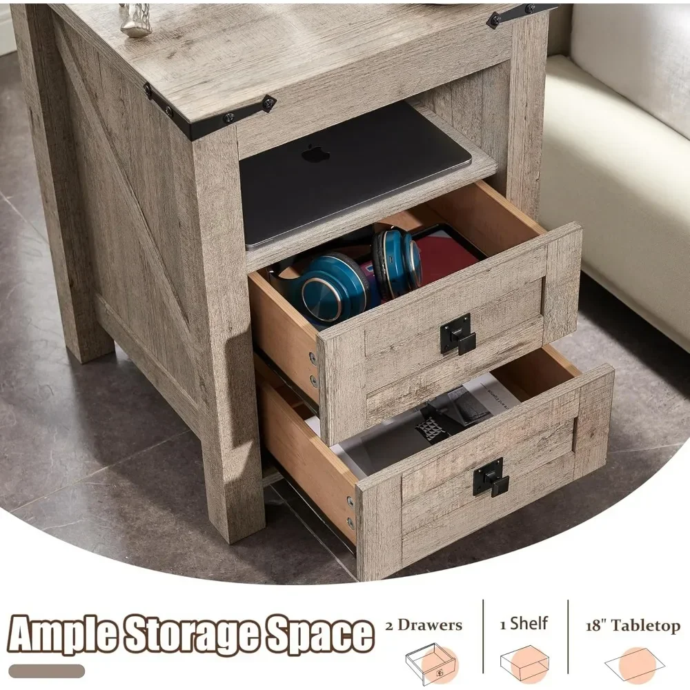 Table de oral et avec Station de Recharge, Table d'Appoint avec 2 Tiroirs de Proximité, Armoire de Rangement pour Chambre à Coucher, Salon