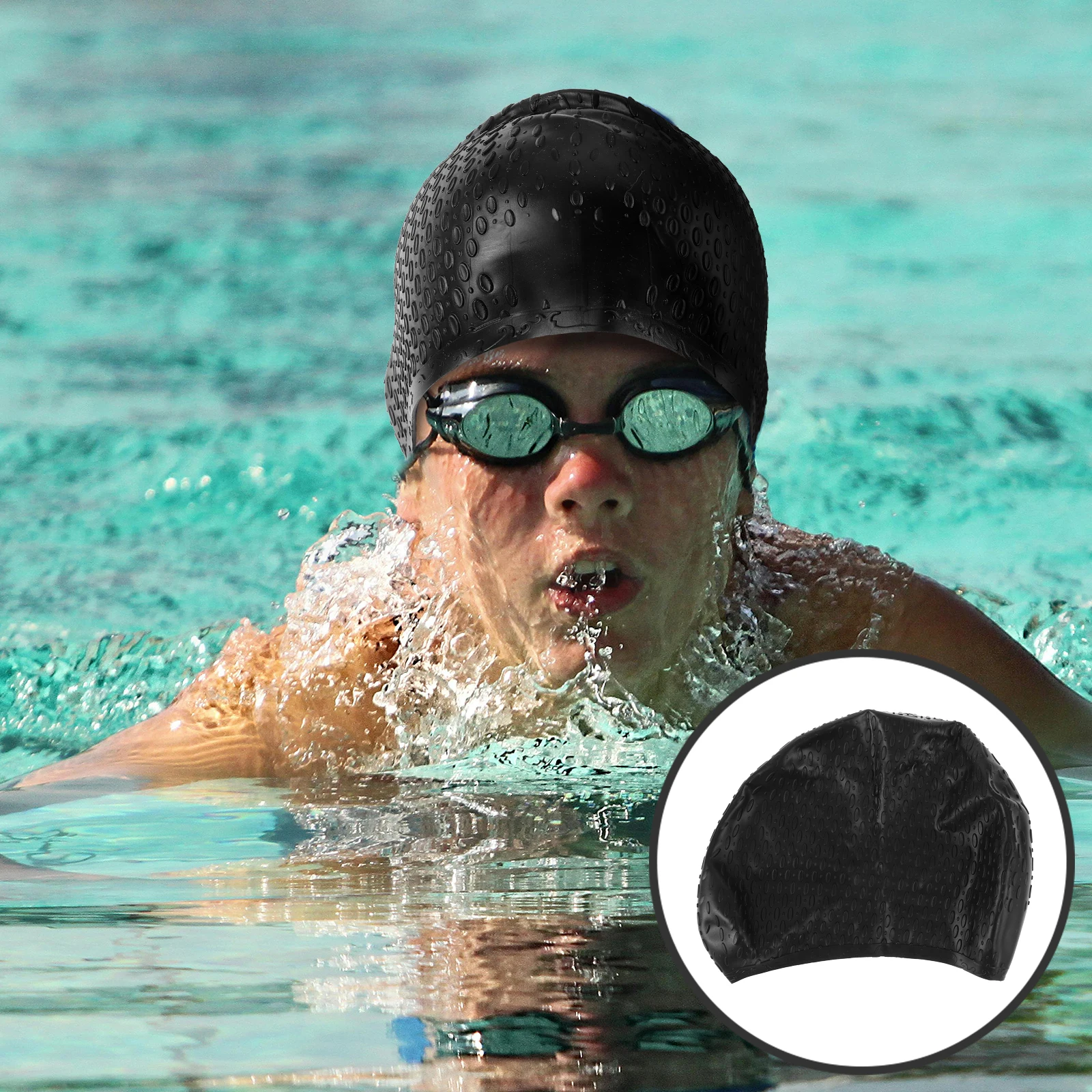 

Silicone Swimming Waterproof Flexible 23x18cm Silicone Swimming Cap Black Reusable Elasticity Hair Protection Adult Swim