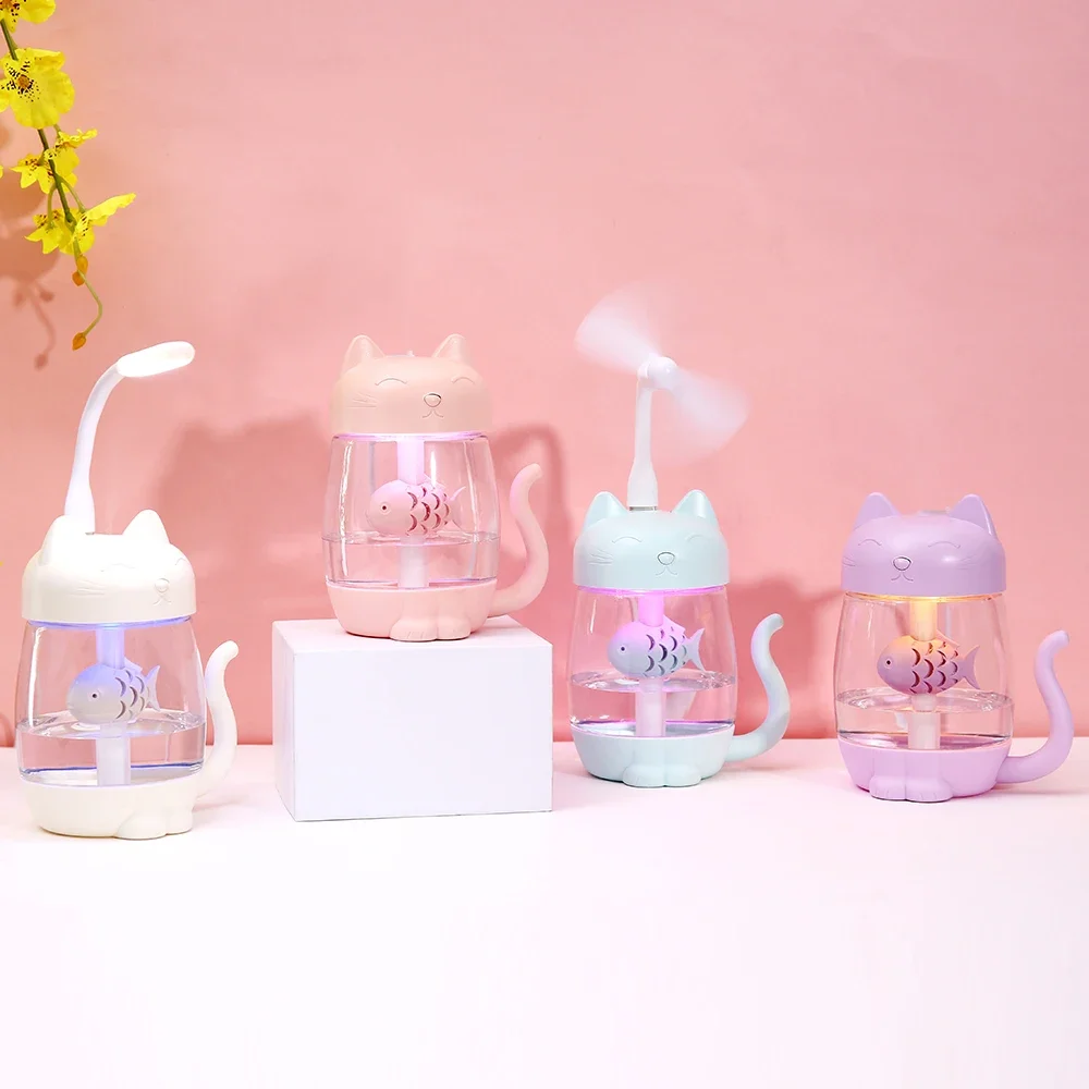 350ml 3in1 USB Mini Cat Portable Ultrasonic Lovely Kitty Humidifier with Fan and Night Light