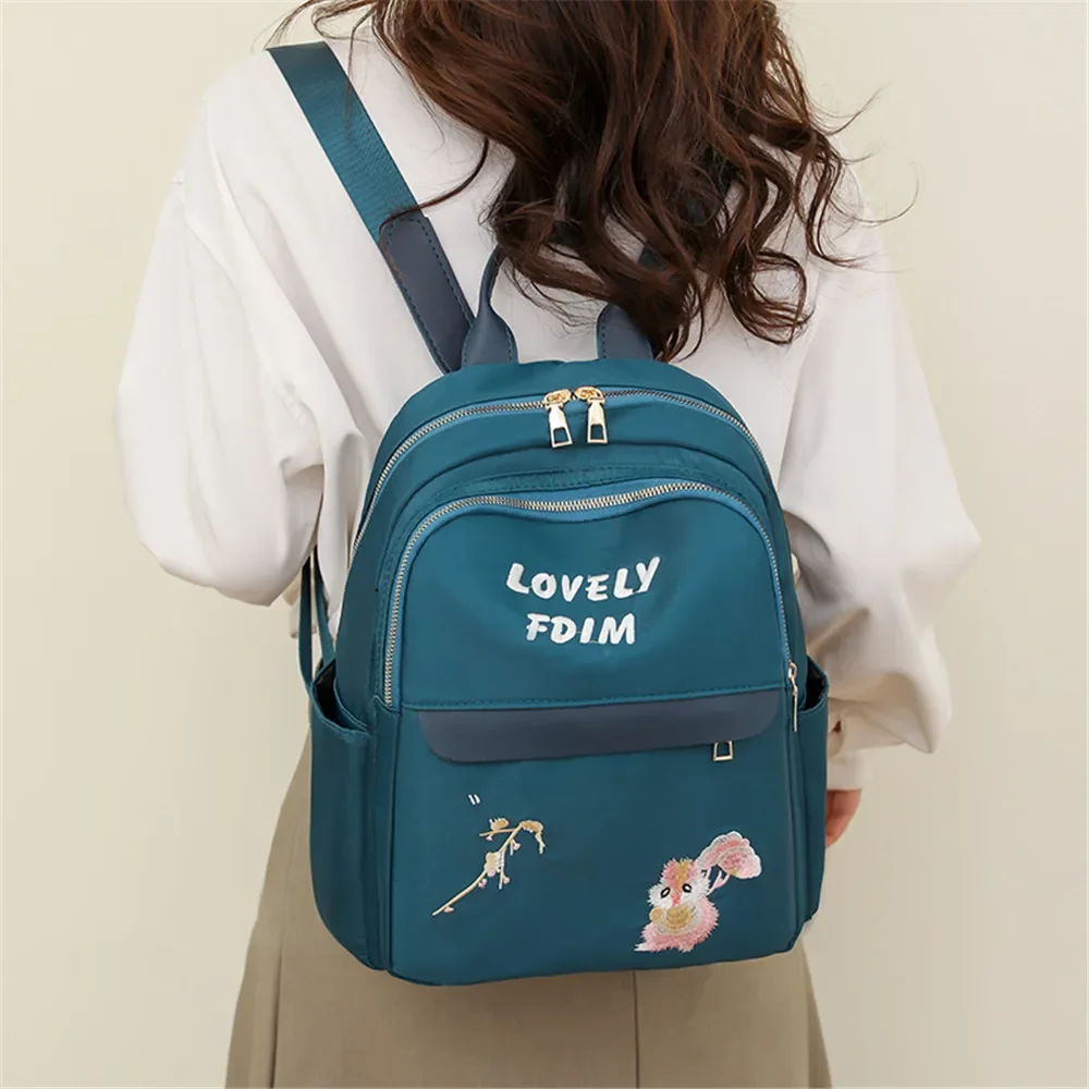 Flower Embroidery Backpacks Women's Anti-Theft Shoulder Bags Casual Large Capacity Nylon Travel Backpack Youth Girls School Bags