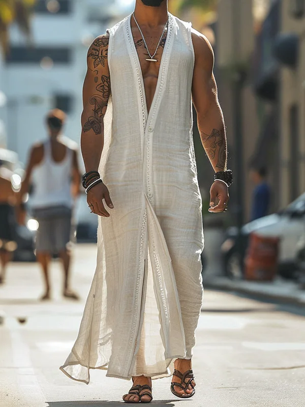 

Повседневный длинный кардиган на пуговицах, мужской цветной халат, американский халат для отдыха, весна-лето, пляжная сцена, модный...