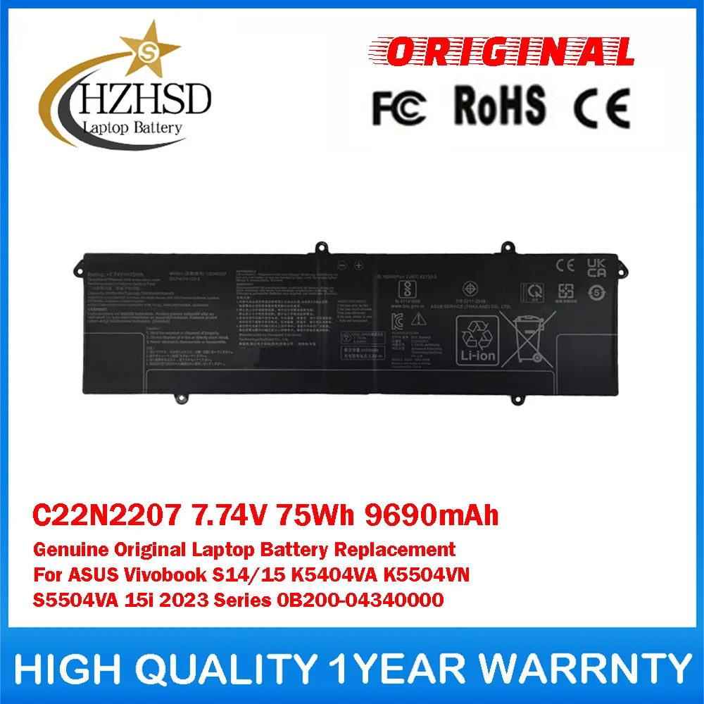 C22N2207 7.74V 75Wh 9690mAh Genuine Original Laptop Battery For ASUS Vivobook S14/15 K5404VA K5504VN S5504VA 15i 0B200-04340000