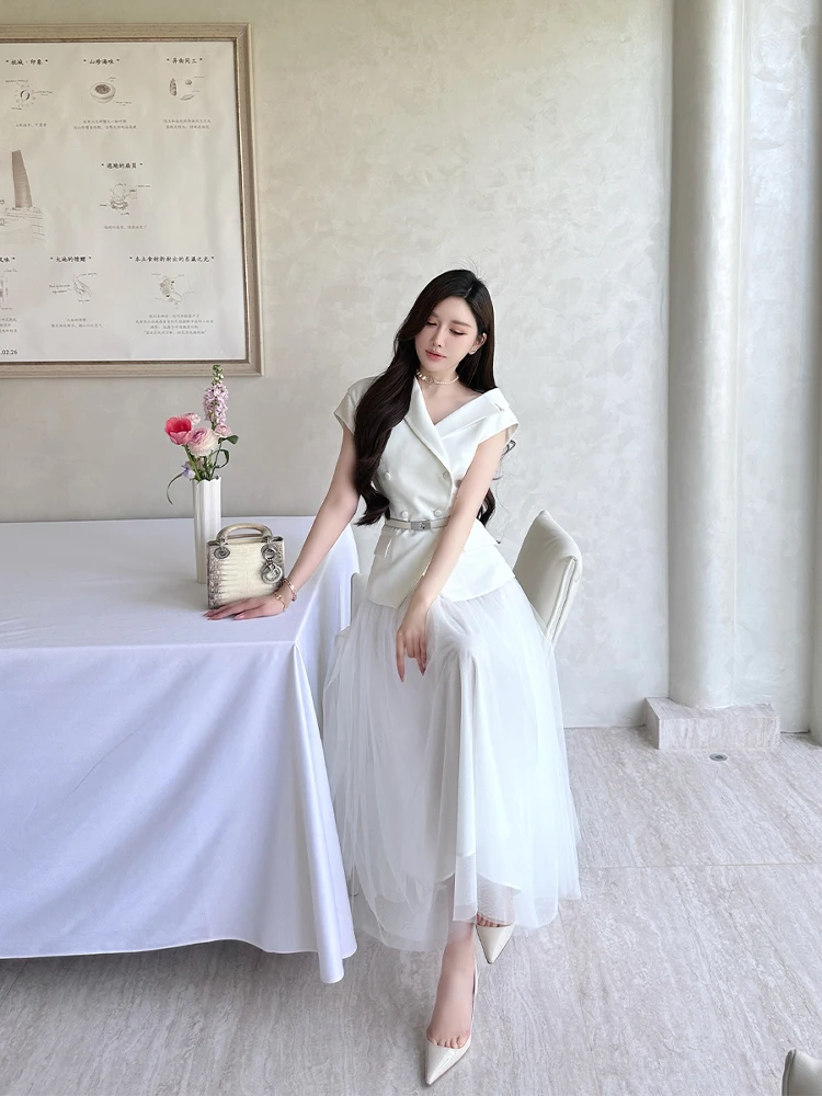 

Белая юбка-тюль с высокой талией Ele, ультрамягкая, дышащая, комфортная, из полиэстера, А-силуэт, для женщин