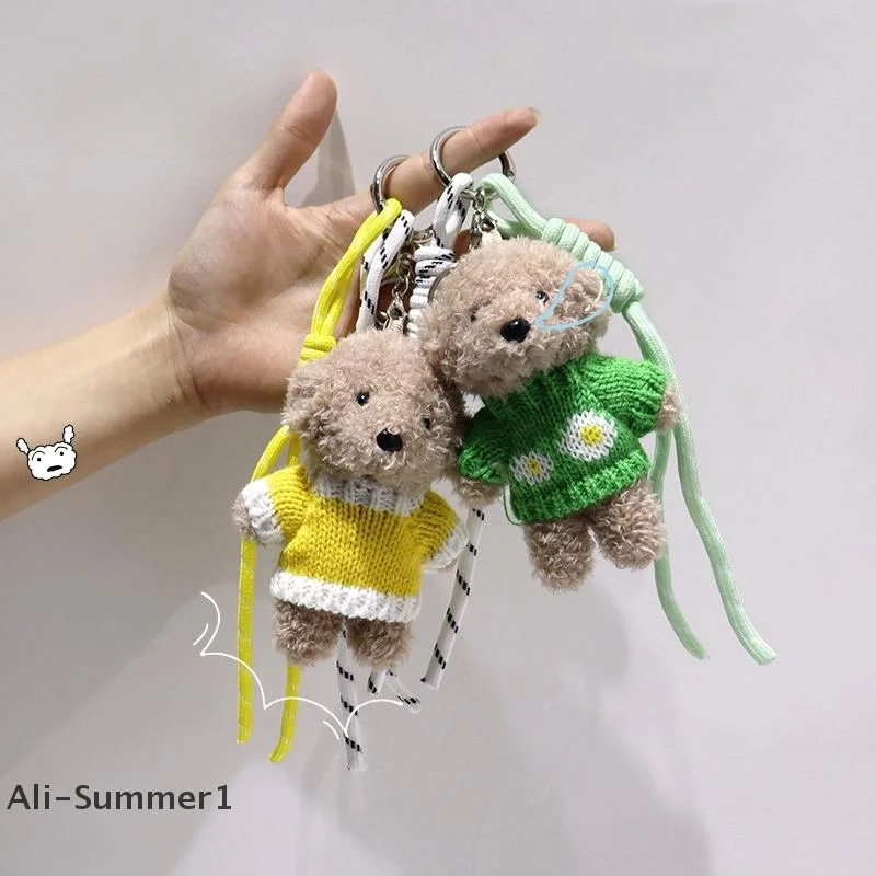 【E】Trendy pluche trui hond gevlochten touw sleutelhanger tas charmes hanger decoraties multifunctioneel touw mode tas sleutelhanger