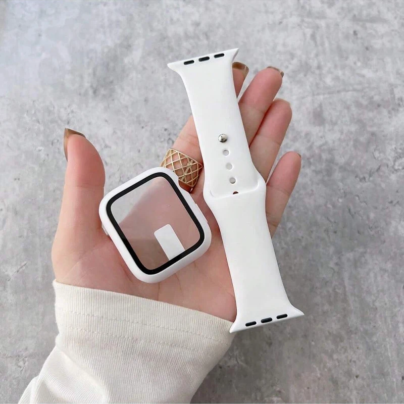 Case+Strap for Apple Watch Band 45mm 44mm 41mm 40mm 42mm 38mm 44 mm silicone bracelet correa iWatch series 9 8 7 6 5 4 3 2 1 SE