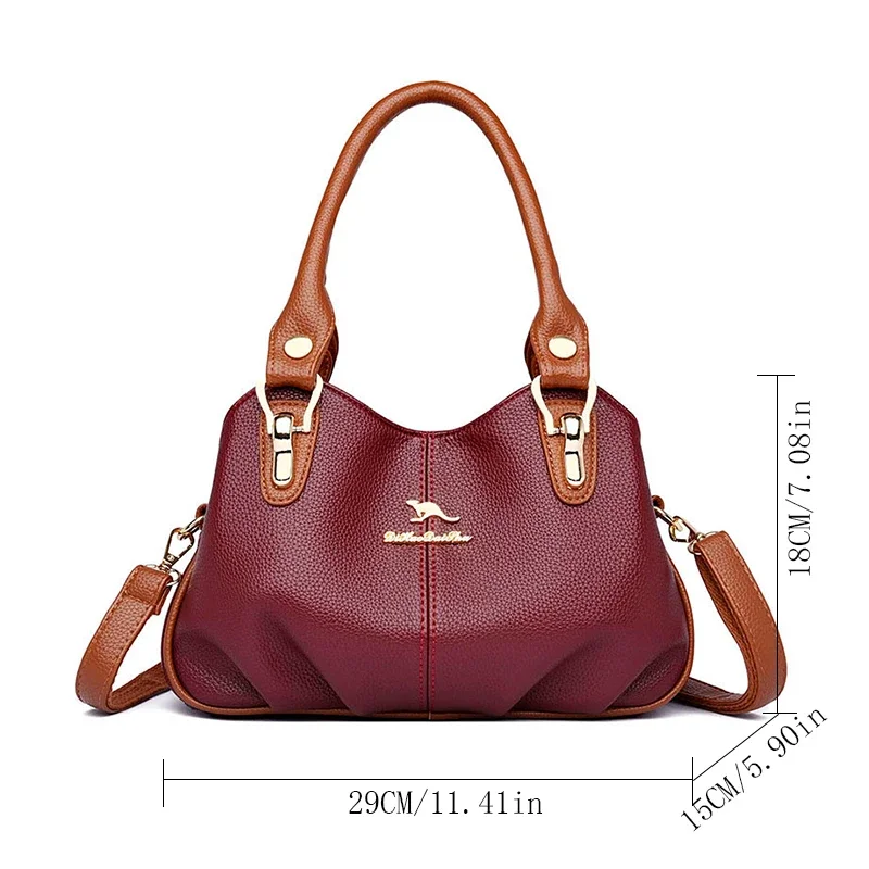 Large Capacity Elegant Handbag for Women High Quality Solid Color Tote Bag Shoulder Crossbody Bag High Quality PU Leather Sac