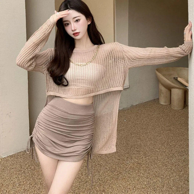 여름 섹시한 솔리드 하이 웨이스트 프릴 미니 스커트 블랙 스키니 드로우 스트링 섹시한 Y2K 짧은 스커트 패션 캐주얼 의상 숙녀