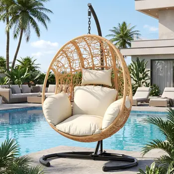 Oversized Wicker Hanging Egg Chair with Stand, 400 lb Capacity 1