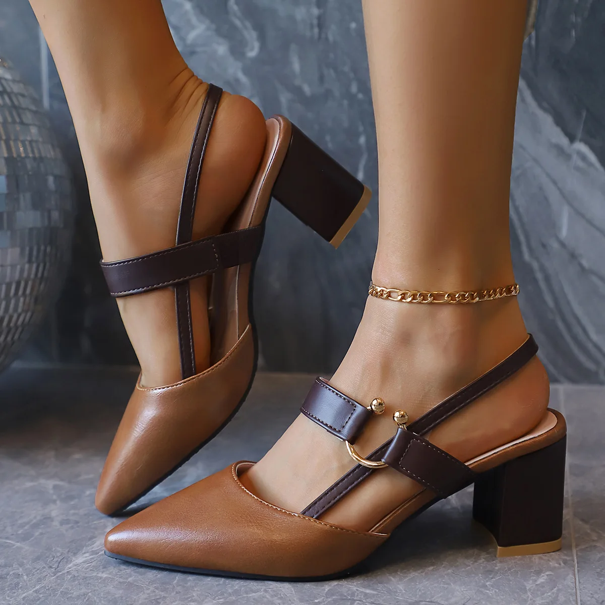 Elegante Spitz Blockabsatz Sandalen Frauen Sommer Slingback High Heels Pumps Frau Mode Dicken Hochhackigen Party Kleid Alias