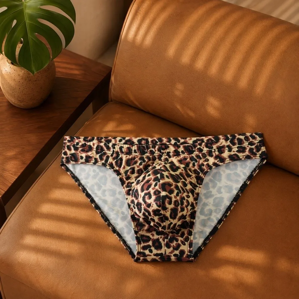 Fashion Lingerie Leopard Triangle Panties Low Waist Leopard Print Men Thin Briefs Comfortable Thin Soft Underwear for Men Male