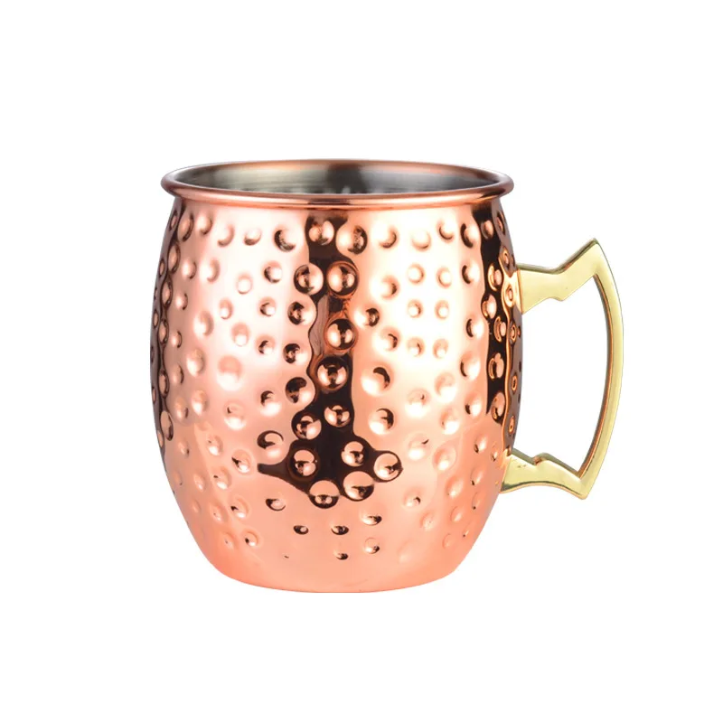 Wine Cup Moscow Mule Cup 304 Stainless Steel Hammer Point Polished Copper Plated Black Cocktail Cup Whiskey Glass Beer Stein