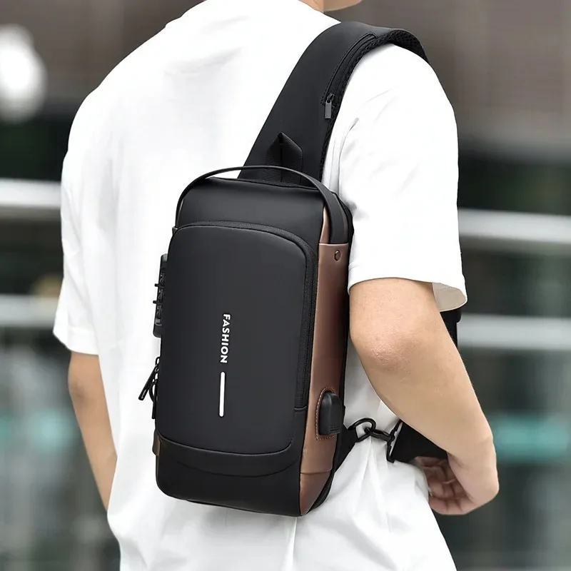 Chest Bag for Men Crossbody Bag Waterproof USB Shoulder Bag Anti-Theft Travel Messenger Chest Sling Pack Outdoor hiking bag