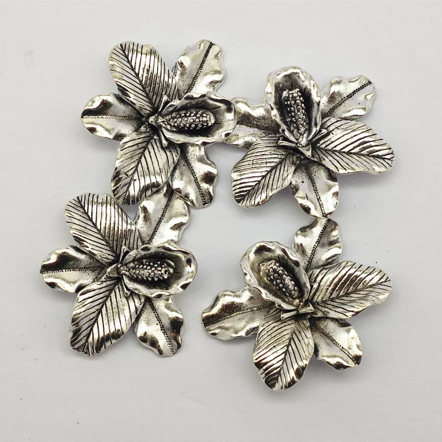 6pcs/pack Wholesale Alloy Silver Color Tone Orchid Pendant Apricot Flower Shaped Charm Pendants Craft DIY Findings