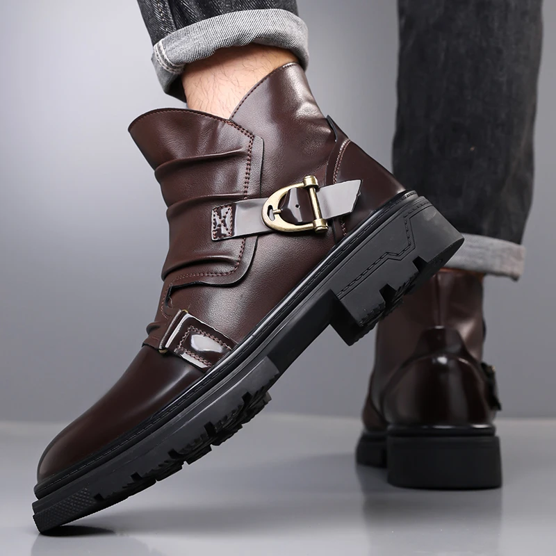 mens casual punk rock chelsea boots black brown designer shoes cowboy natural leather boot spring autumn cool ankle botas hombre