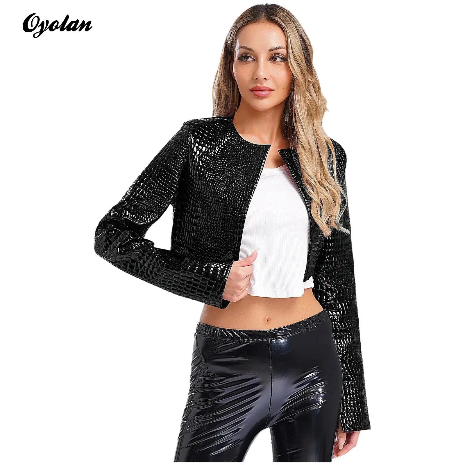 

Women Snake Print Jackets Coats O-Neck Full Sleeve Street Wild Basic Outwear Crop Overcoat Bolero Blazer Motorcycle Basic Tops