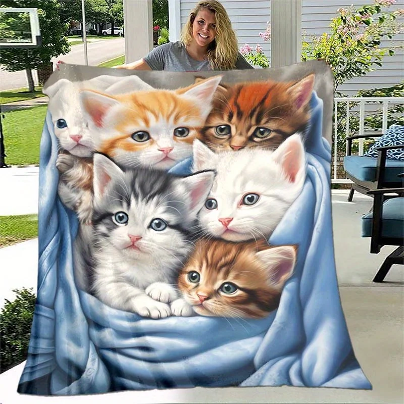 

Cute Cat Thin Blanket Lightweight Flannel Throw For Sofa Bed And Bed Digital Printing Fleece Blanket With Soft And Warm