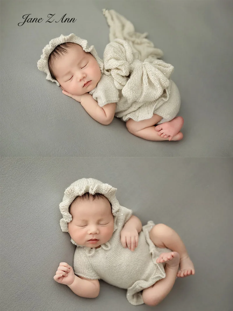 Photography props exhibition new products newborn baby knitted gray hat+dress photo for children