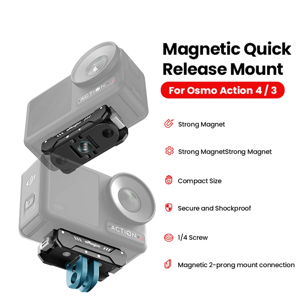 Adaptador magnético de liberación rápida para cámara DJI OSMO Action 1/4, adaptador de montaje con tornillo de 4/3 pulgadas